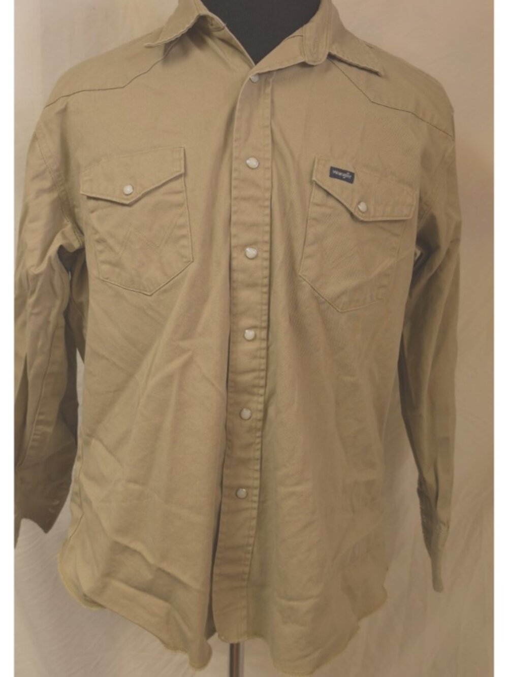 VTG Wrangler Mens Sz XL Beige Brushpopper Pearl Snap Twill Canvas Western Shirt
